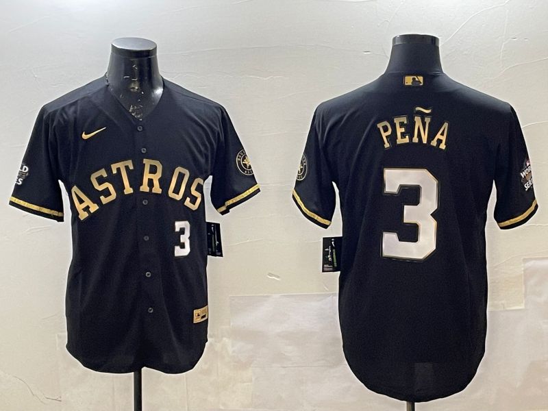 Men Houston Astros #3 Pena Black Gold Game 2025 Nike MLB Jersey style 1
